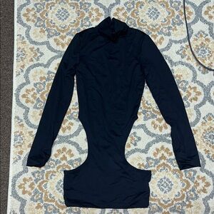Prix black mock neck long sleeve mini dress with waist cutout